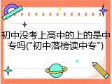 初中没考上高中的上的是中专吗("初中落榜读中专")