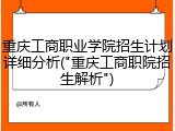 重庆工商职业学院招生计划详细分析("重庆工商职院招生解析")