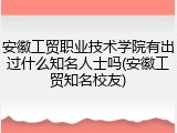 安徽工贸职业技术学院有出过什么知名人士吗(安徽工贸知名校友)