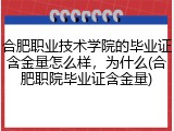 合肥职业技术学院的毕业证含金量怎么样，为什么(合肥职院毕业证含金量)
