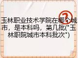 玉林职业技术学院在哪个城市，是本科吗，第几批("玉林职院城市本科批次")
