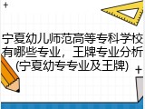 宁夏幼儿师范高等专科学校有哪些专业，王牌专业分析(宁夏幼专专业及王牌)
