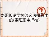 贵阳叛逆学校怎么选择职中的(贵阳职中择校)