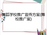 舞蹈学校推广宣传方案(舞校推广案)