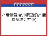 产后修复培训哪里好(产后修复培训推荐)