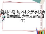 登封市嵩山少林文武学校官方招生(嵩山少林文武校招生)