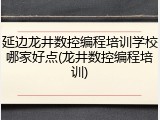 延边龙井数控编程培训学校哪家好点(龙井数控编程培训)