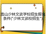 嵩山少林文武学校招生报名条件("少林文武校招生")