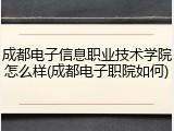 成都电子信息职业技术学院怎么样(成都电子职院如何)