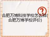 合肥万博科技学校怎么样(合肥万博学校评价)
