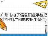 广州市电子信息职业学校招生条件(广州电校招生条件)