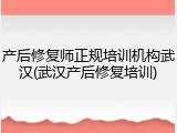 产后修复师正规培训机构武汉(武汉产后修复培训)