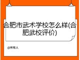 合肥市武术学校怎么样(合肥武校评价)