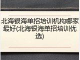 北海银海单招培训机构哪家最好(北海银海单招培训优选)
