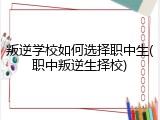 叛逆学校如何选择职中生(职中叛逆生择校)