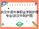 武汉外语外事职业学院护理专业(武汉外院护理)