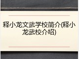释小龙文武学校简介(释小龙武校介绍)
