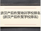 武汉产后恢复培训学校排名(武汉产后恢复学校排名)