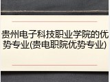 贵州电子科技职业学院的优势专业(贵电职院优势专业)