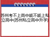 苏州考不上高中能不能上私立高中(苏州私立高中升学)