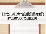 蚌埠市电商培训班哪家好(蚌埠电商培训优选)