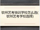 钦州艺考培训学校怎么选(钦州艺考学校选择)