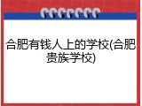 合肥有钱人上的学校(合肥贵族学校)
