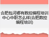 合肥包河哪有数控编程培训中心中职怎么样(合肥数控编程培训)