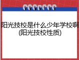 阳光技校是什么少年学校啊(阳光技校性质)