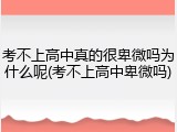 考不上高中真的很卑微吗为什么呢(考不上高中卑微吗)