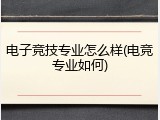 电子竞技专业怎么样(电竞专业如何)