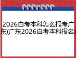 2026自考本科怎么报考广东(广东2026自考本科报名)