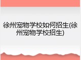 徐州宠物学校如何招生(徐州宠物学校招生)