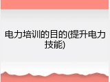 电力培训的目的(提升电力技能)