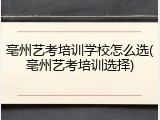 亳州艺考培训学校怎么选(亳州艺考培训选择)
