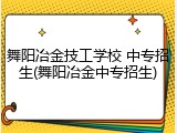 舞阳冶金技工学校 中专招生(舞阳冶金中专招生)