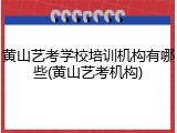 黄山艺考学校培训机构有哪些(黄山艺考机构)