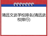 清远文武学校排名(清远武校排行)