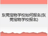 东莞宠物学校如何报名(东莞宠物学校报名)