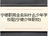 宁德职高全名叫什么少年学校呢(宁德少年职校)