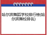 哈尔滨舞蹈学校排行榜(哈尔滨舞校排名)