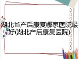 湖北省产后康复哪家医院最好(湖北产后康复医院)