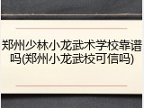 郑州少林小龙武术学校靠谱吗(郑州小龙武校可信吗)