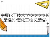 宁夏化工技术学校技校校长是谁(宁夏化工校长是谁)