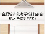 合肥培训艺考学校排名(合肥艺考培训排名)