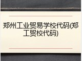郑州工业贸易学校代码(郑工贸校代码)