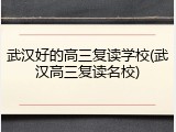 武汉好的高三复读学校(武汉高三复读名校)
