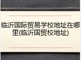 临沂国际贸易学校地址在哪里(临沂国贸校地址)