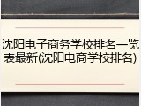 沈阳电子商务学校排名一览表最新(沈阳电商学校排名)