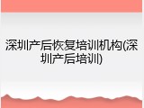 深圳产后恢复培训机构(深圳产后培训)